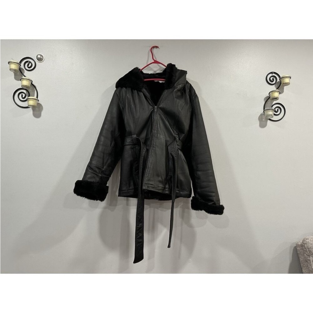 Wilson's Leather Faux Fur Lined Leather Belted Jacket Women's Large L
